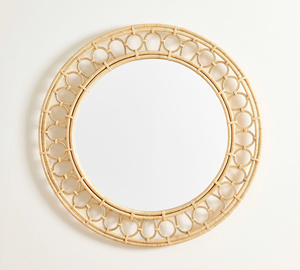 Boho Style Round Rattan Wall Mirror, Handcrafted Wicker Decorative Mirror for Bedroom, Living Room and Entryway - Product Image 2