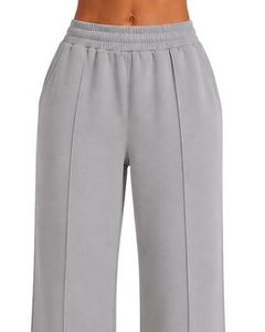 Manufacturer Custom Women Light Grey Wide Leg Sweatpants High Waist Loose Fit Lounge Jogger Pants Casual Streetwear Daily Wear - Product Image 5