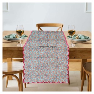 High Quality Indian Cotton Hand Block Print Embroidery Edge <b>Table</b> <b>Runner</b> Decor Decorative Item For Living Room For <b>Wedding</b> Event - Product Image 5