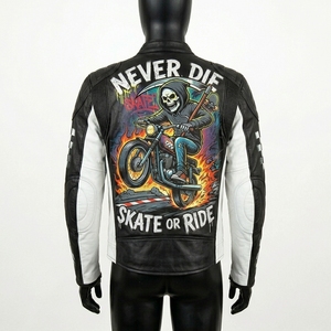 Veste en cuir graphique Skate Destroy Punk Anarchy, style Grim Reaper Graffiti Streetwear Biker Racer, vente en gros - Product Image 2