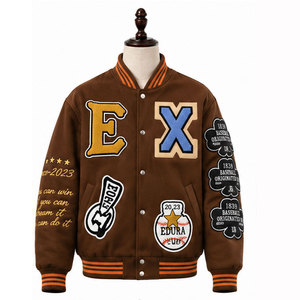 Veste streetwear pour homme, style hip-hop vintage, effet pigmenté, luxueuse, avec plusieurs patchs en chenille, 360 GSM, épaisse, matelassée et doublée - Product Image 1