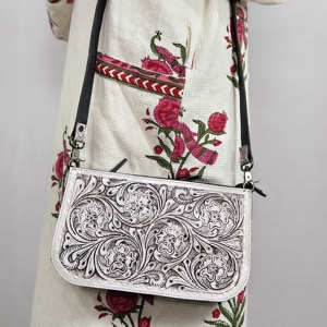 New Bohemian Vintage Lady Fashionable Single Strap Hand <b>Tooled</b> Florals Embossed Carving 100% Genuine <b>Leather</b> Waterproof Summer - Product Image 3