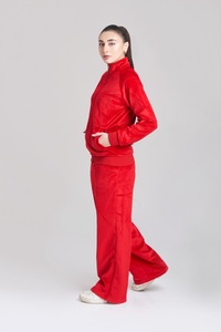 Ensemble de survêtement deux pièces en velours pour femme, avec capuche, couleur unie, coupe décontractée, respirant, éco-responsable, vestes zippées - Product Image 2
