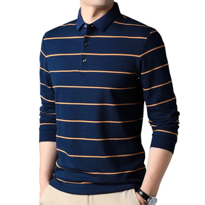 Polo de Manga Larga con Rayas Azul Marino para Hombre, Ligero, para Golf, Proveedor Mayorista - Product Image 4