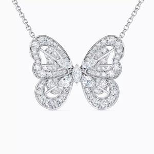 Collier pendentif papillon pour femme en argent 925 plaqué rhodium avec diamant taille marquise, bijou de luxe pour soirée, chaîne maille gourmette - Product Image 1