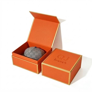 Premium Custom Made Eco-Friendly Orange <b>Hat</b> <b>Box</b> with Embossed Logo Magnetic Closure Art Paper Packaging <b>Box</b> - Product Image 1