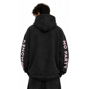 เสื้อฮู้ดพิมพ์ลาย No Money No Party แบบยูนิเซ็กส์ ทรงโอเวอร์ไซส์ สีดำ ผ้าฝ้ายเฟรนช์เทอร์รี่ สไตล์ลำลอง เสื้อกันหนาวสำหรับฤดูใบไม้ร่วง - Product Image 3
