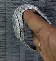 Reloj de Lujo Estilo Hip Hop con Moissanita, Acero Inoxidable Plateado, Totalmente Adornado con Diamantes VVS de Corte Brillante Redondo para Hombre