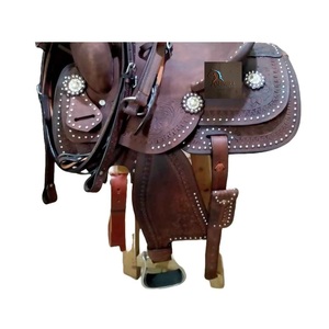 Brown Roughout Leather Western Barrel Racing Horse Saddle Floral & Basket Wave <b>Hand</b> Tooled Flower Conchos Studded Hard Seat - Product Image 2