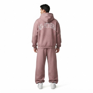 Conjunto de Sudadera con Capucha y Pantalones Deportivos para Hombre, Color Malva Lavado, con Cierre, de Algodón y Felpa, Estilo Urbano, Venta al Por Mayor OEM - Product Image 2