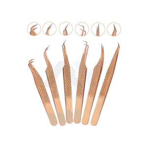 Pinzas Premium para Extensión de Pestañas de Fibra Japonesa, Set de 6 Piezas, Colección Dolphin, Pinzas Ligeramente Curvadas en Elegante Oro Rosa - Product Image 1