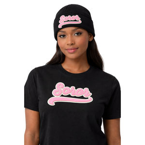 Bonnet Sororité Noir pour Femme, Rose et Vert, Style Collège, Tricot d'Hiver, Vêtement Décontracté et Élégant - Product Image 1