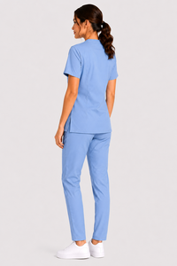 Women Sky Blue Medical <b>Scrub</b> Set V Neck Hospital Healthcare <b>Uniform</b> Nurse Workwear Top And Pan - Product Image 5