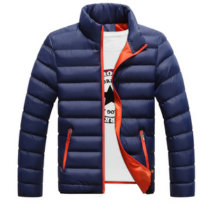 Chaqueta de burbujas de color sólido para hombre, forro de algodón, cuello alto, impermeable, transpirable, de secado rápido, abrigo de invierno, informal, corte ajustado, regular - Product Image 5