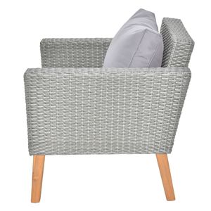 Set di 4 pezzi di mobili da esterno in legno di Acacia Rattan in resina con cuscini morbidi sedie da tavolo grigiore per balcone sul retro - Product Image 2