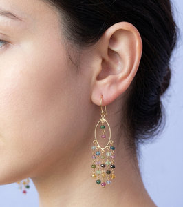 18K Yellow Gold <b>Beautiful</b> WatermelonTourmaline Gemstone Design Ethnic Style Fine Hoop <b>Earrings</b> - Product Image 1