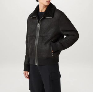 Genuine Cow Skin Leather <b>Canvas</b> Embossed Quilted Heated Breathable Polyester Lining Zipper Closure Pockets <b>Jacket</b> <b>Men</b> Casual - Product Image 4