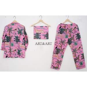 ชุดนอนผ้าฝ้ายออร์แกนิคลายป่าทึบสุดหรู แขนยาว สไตล์วินเทจ ชุดนอนเดรส ชุดนอนเข้าชุด โบโฮ ลุคสบายๆ - Product Image 4