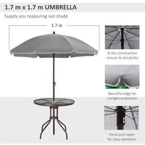 Set di Mobili da Giardino in Teak Impermeabile con Tavolo, Sedie e Ombrellone per Pranzo all'Aperto - Product Image 6