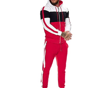 Custom <b>Men</b>’s Red <b>White</b> and Black Color Block Tracksuit Full Zip Hooded <b>Jacket</b> and Side Stripe Jogger Pants Two Piece Streetwear - Product Image 1