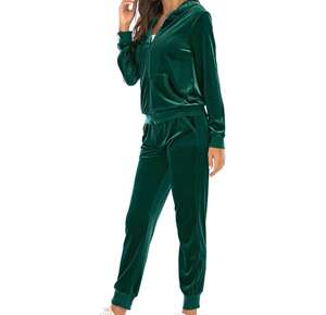 Ensemble de survêtement en velours personnalisé pour femme : sweat à capuche zippé et pantalon de jogging en velours - Product Image 2