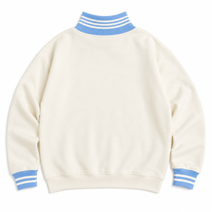 Sudaderas con Capucha de Felpa para Mujer, al por Mayor, Personalizadas, Blancas con Rayas Azules, Ribete Acanalado, Manga Larga, Cuello Alto Simulado, OEM/ODM - Product Image 4