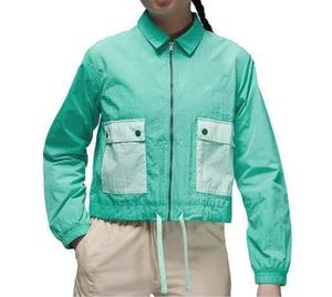 Custom Women's Cropped Color Block Windbreaker <b>Jacket</b> OEM Lightweight Nylon Zip Up Drawstring Hem <b>Jacket</b> With Pockets - Product Image 1