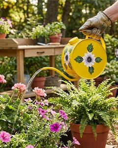 Hermosa regadera decorativa amarilla con diseño floral, perfecta para plantas de interior y exterior, jardín y uso en balcones y patios. - Product Image 3