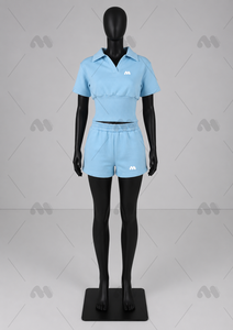 Conjunto de Camiseta Polo Corta Azul Claro para Mujer con Logotipo y Pantalones Cortos Deportivos de Corte Regular para Primavera/Verano - Product Image 3
