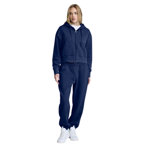 Womens Full Zip Hooded Tracksuit With <b>Trousers</b> Tapered Fit Casual Lounge Wholesale Custom Two Piece Clothing Outfit Set Garments - Product Image 1