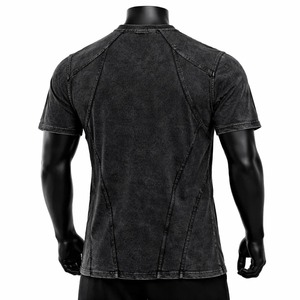 <b>Vintage</b> Washed Panel Seam Ringer Streetwear Short Sleeve T Shirt Customized Premium Feel 300GSM <b>French</b> Terry Breathable T Shirt - Product Image 5
