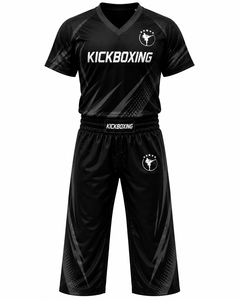Conjunto de Uniforme de Kickboxing de Algodón Negro Personalizado, con Relieve, para Entrenamiento de Artes Marciales, de Secado Rápido, Transpirable, Unisex, Fabricante OEM ODM - Product Image 1