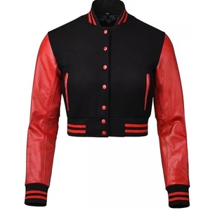 Veste courte en cuir pour filles, style Letterman, sexy, pour club, tenue de baseball, veste universitaire unie, respirante - Product Image 3