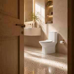 WC monobloc en porcelaine minimaliste à double chasse, à sortie verticale (P-trap/S-trap), cuvette à poser au sol, 1,0-1,28 GPF, nettoyage facile, buse mobile - Product Image 5