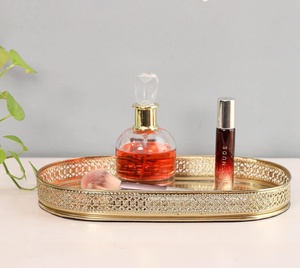 Oval <b>Mirrored</b> Storage <b>Tray</b> With Gold Plated Edge Modern Luxury Design For Table Use - Product Image 4