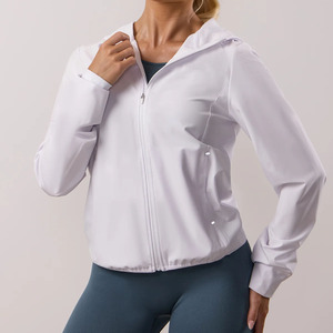 Wholesale OEM Custom Logo <b>White</b> Full Zip Women's Windbreaker <b>Jacket</b> Lightweight Polyester Fabric Gym & Outdoor <b>Jacket</b> For Women - Product Image 1