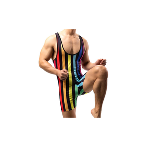 Men Striped Bodysuit Wrestling Singlet Seamless Active Jumpsuit One Piece Base Layers <b>Athletic</b> <b>Supporters</b> Leotard - Product Image 2