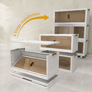 21.6 Inch Wide 172 QT Clear Door <b>Foldable</b> Storage <b>Box</b> 3-Tier Large Capacity Clothes Organizer Easy Access Moving Essential - Product Image 6