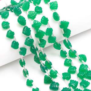 Cuentas de Ónix Verde Natural en Forma de Hoja, Talladas a Mano, para Joyería, 10-11MM - Product Image 2