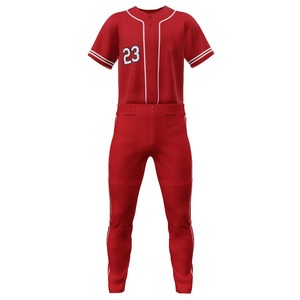 Wholesale Men's Baseball Uniform Plain Red Button <b>Down</b> Jersey Shirts Matching Solid <b>Pants</b> Set Soft Breathable Teamwear Clothing - Product Image 1