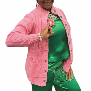 Custom Logos Embroidered Cable Knit Double Breasted <b>Thick</b> Winter <b>Cardigan</b> Sweater for <b>Women's</b> Sorority Fraternity College - Product Image 4