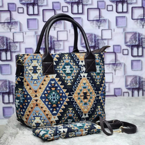 Sac à main bohème multicolore en jacquard diamanté, ensemble 2 pièces (fourre-tout et bandoulière), grande capacité, durable et imperméable - Product Image 1