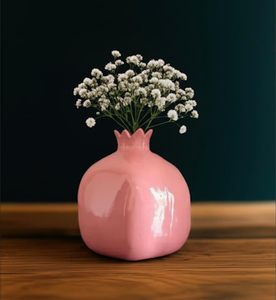 Vase de table moderne en céramique émaillée Grenade Rose, 4-8 pouces, durable, pour la maison, le bureau et la décoration de mariage - Product Image 1