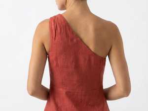 Robe courte en lin pour femme, asymétrique, sans manches, style décontracté, pour l'été et les vacances - Product Image 2