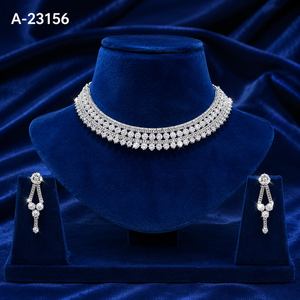 Women's 24K silver Plated Jewelry Set <b>Necklace</b> Earrings Ring Classic Design <b>Ruby</b> Inlay A-23156 - Product Image 1