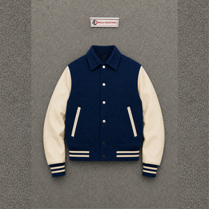 Blouson universitaire bleu marine premium pour homme, style classique athlétique, vêtement d'extérieur pour campus, style preppy, extérieur en laine, doublure en coton, automne - Product Image 5