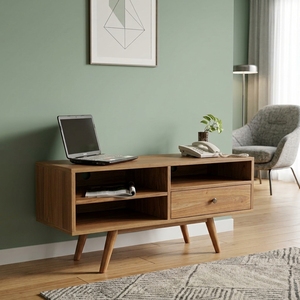 Solid Wood Living Room Cabinets Mid Century Modern Storage Sideboard Buffet Credenza Having Drawer <b>Open</b> Shelves Media Console - Product Image 4