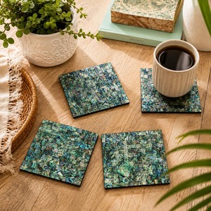 Square MOP Mother of Peals & Sea Shell Inlay Handmade Modern Design <b>Coaster</b> Set 10 CM Diameter - Product Image 1
