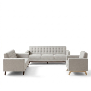 Moderno Conjunto de Sofá para Sala de Estar con Base de Madera de Teca Sólida, Sofá de 3 Plazas, Sillón, Tapizado en Tela Acolchada - Product Image 1