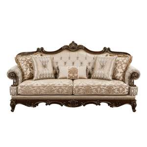 Set di Lusso 3 Pezzi in Legno Massello per Soggiorno, Divano Tradizionale Formale, Poltrona e Divanetto in Finitura Ciliegio con Finiture Dorate - Product Image 5